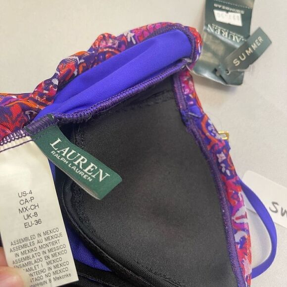 NWT Lauren Ralph Lauren Purple Flyaway Bandeau Swimsuit Bathing Suit Size 4 New - Picture 6 of 6